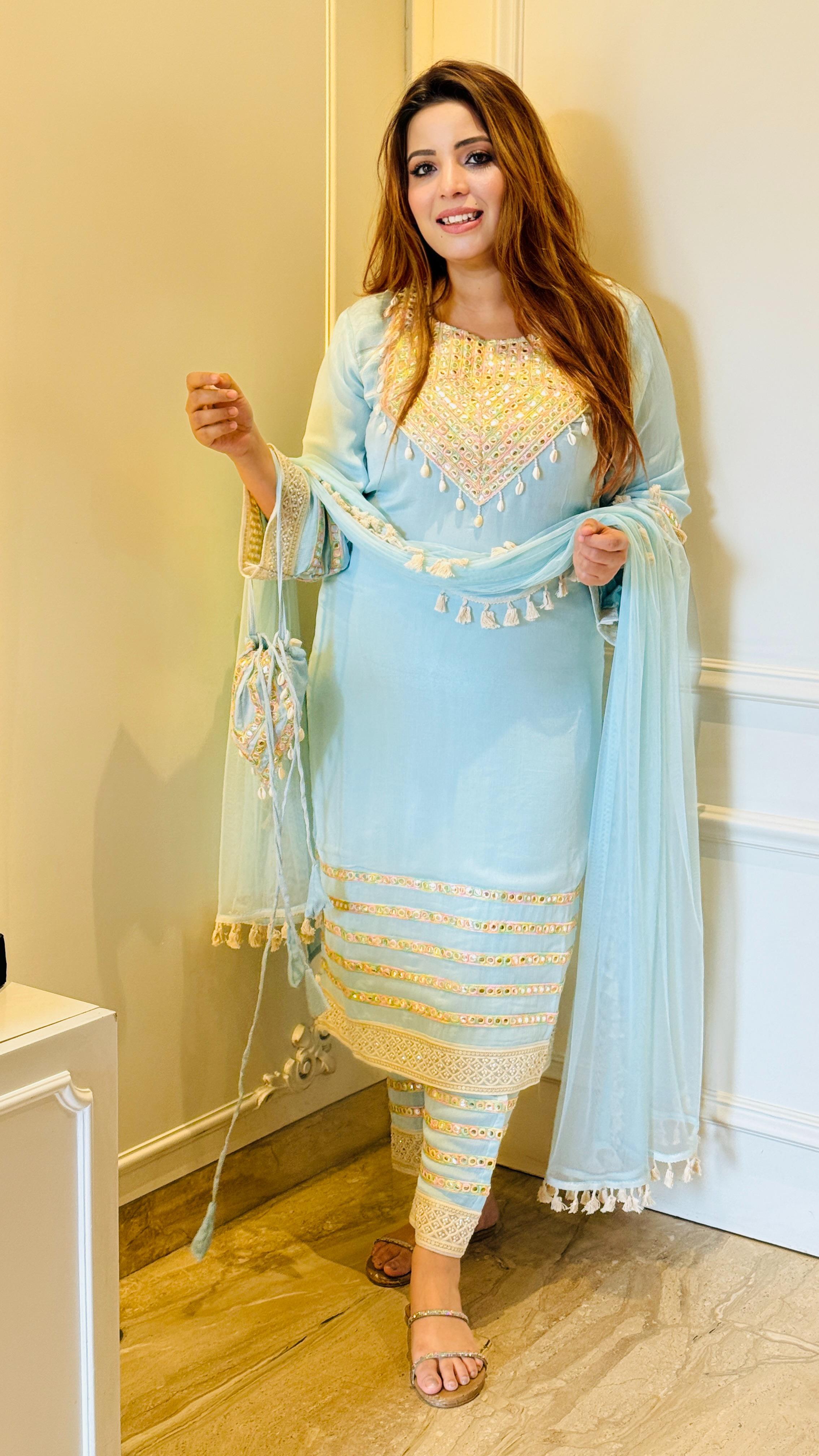 Elegant Chinnon suit set- Blue